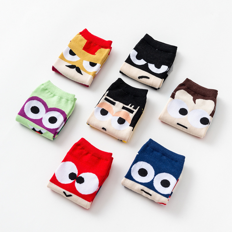 Vớ thuyền cổ thấp bằng cotton hình siêu anh hùng Superman Spiderman thịnh hành cho nam