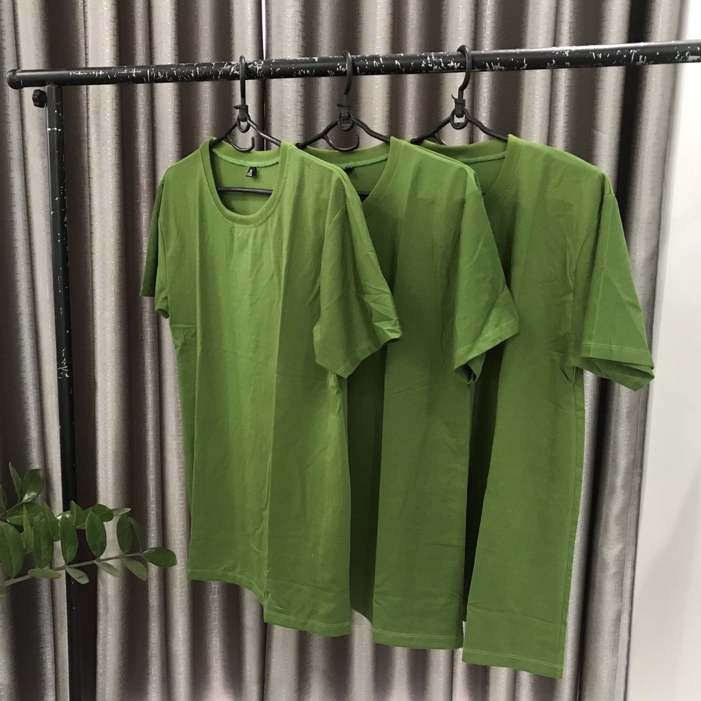 Áo Thun Trơn Nam Nữ Hình Thật Màu Xanh Rêu vải Dày Mịn Không Xù Lông