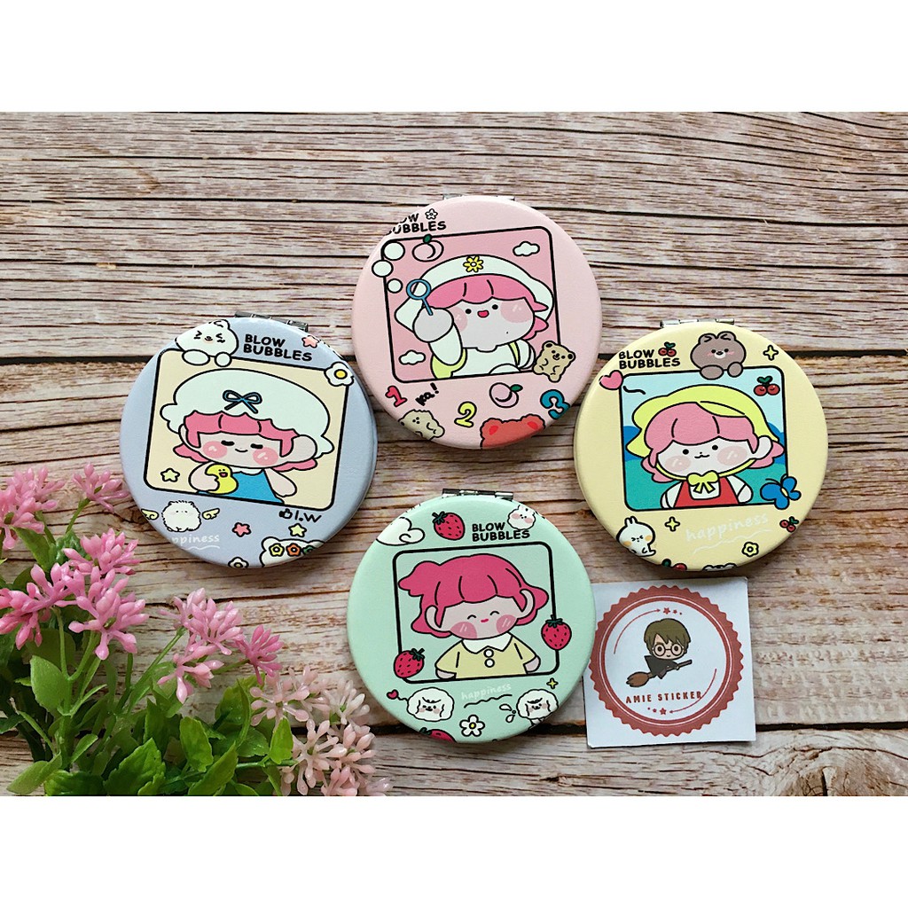 (Hình thật-mẫu mới) Gương tròn mini 2 mặthình bé mặt mập siêu cute