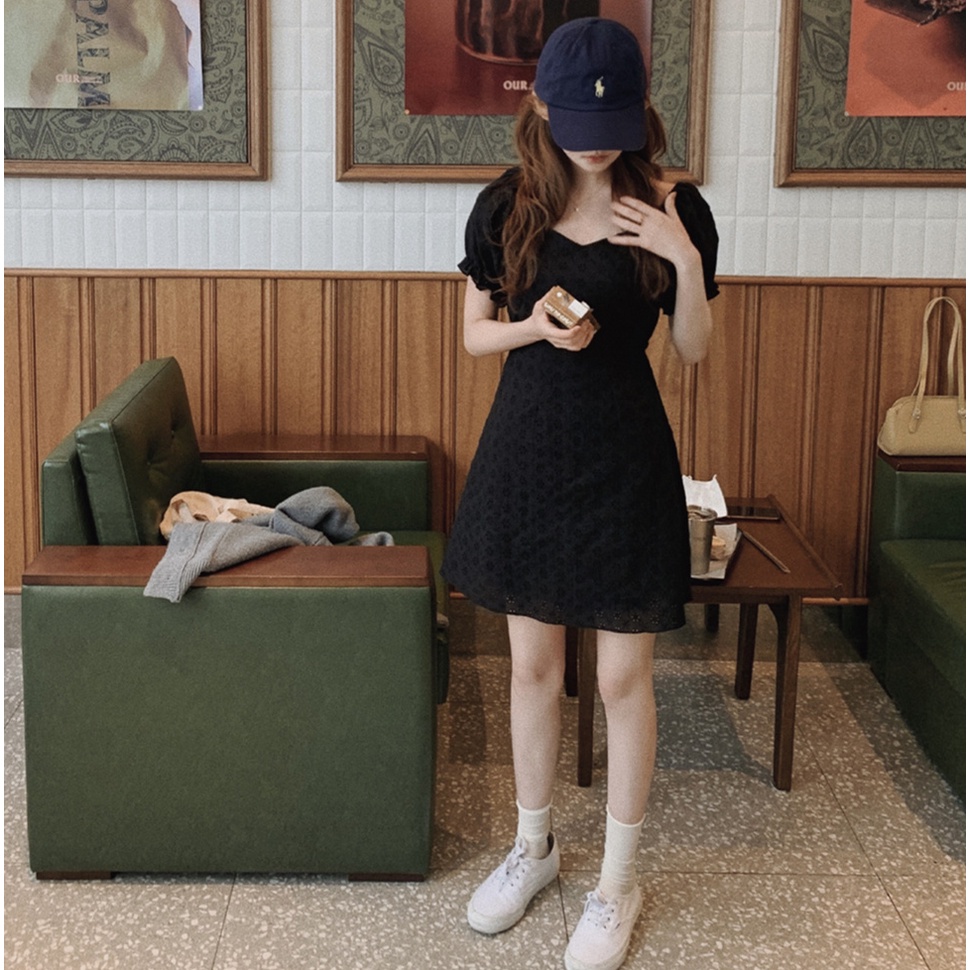 Đầm Peppermint 43794 tay ngắn họa tiết hoa phong cách Hàn Quốc thời trang xinh xắn cho nữ