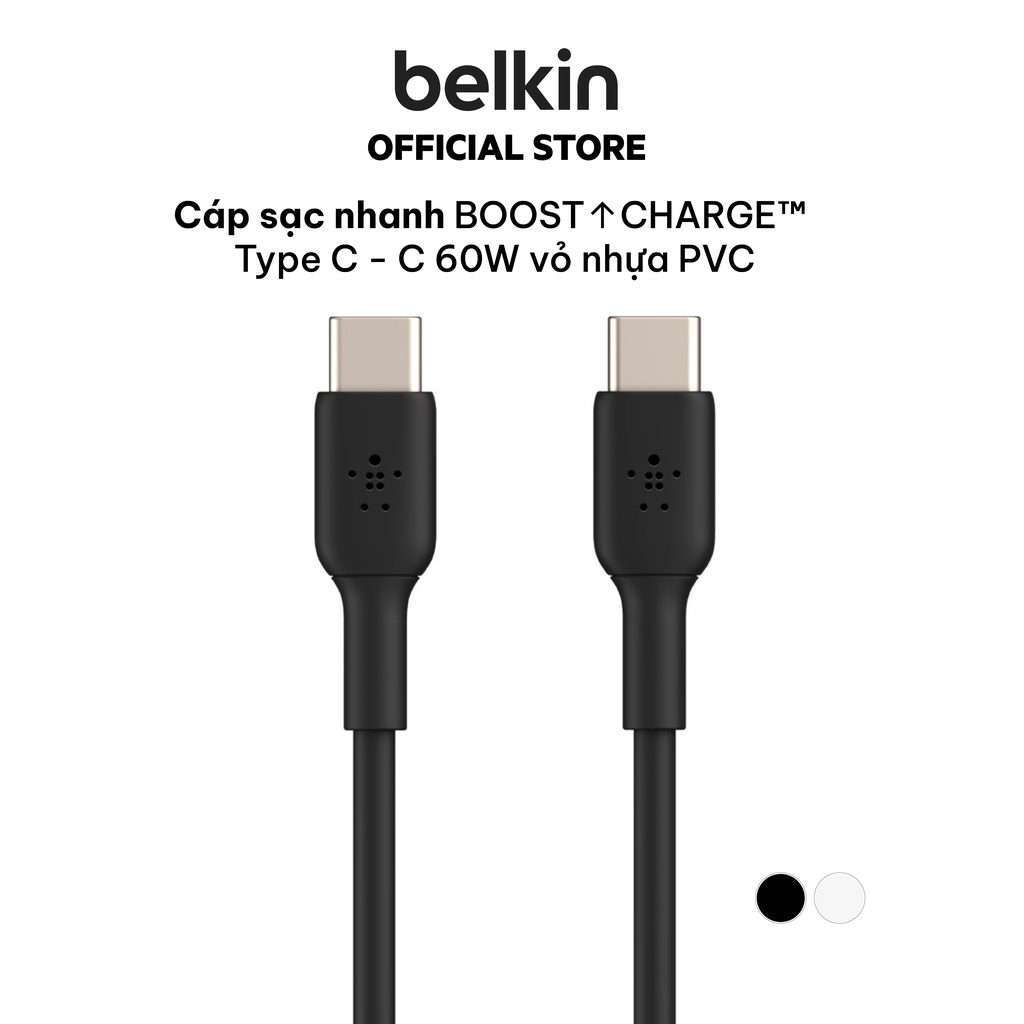 Cáp USB Type C to USB Type C BOOST↑CHARGETM Belkin 2 mét vỏ nhựa 60W - Hàng Chính Hãng - CAB003bt