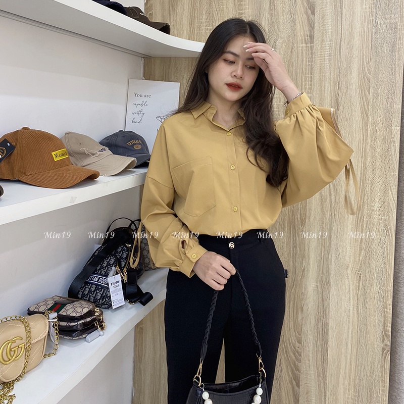 Áo Sơ Mi Nữ Công Sở Họa Tiết Tay Dài Thắt Nơ Sang Chảnh Kiểu Form Rộng Bigsize Màu Trắng Đen Xanh Nâu Be Thời Trang