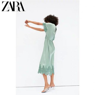 Đầm ZARA satin lụa xanh mát dịu