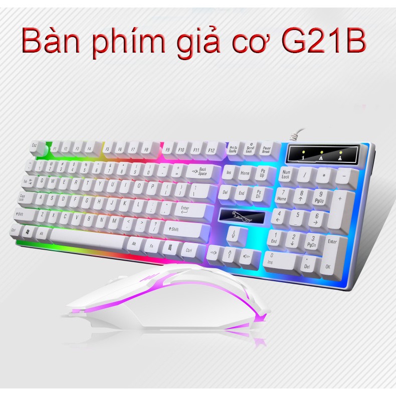 [Màu Trắng- tặng lót chuột] Bộ bàn phím và chuột G21B chuyên Game Led 7 màu