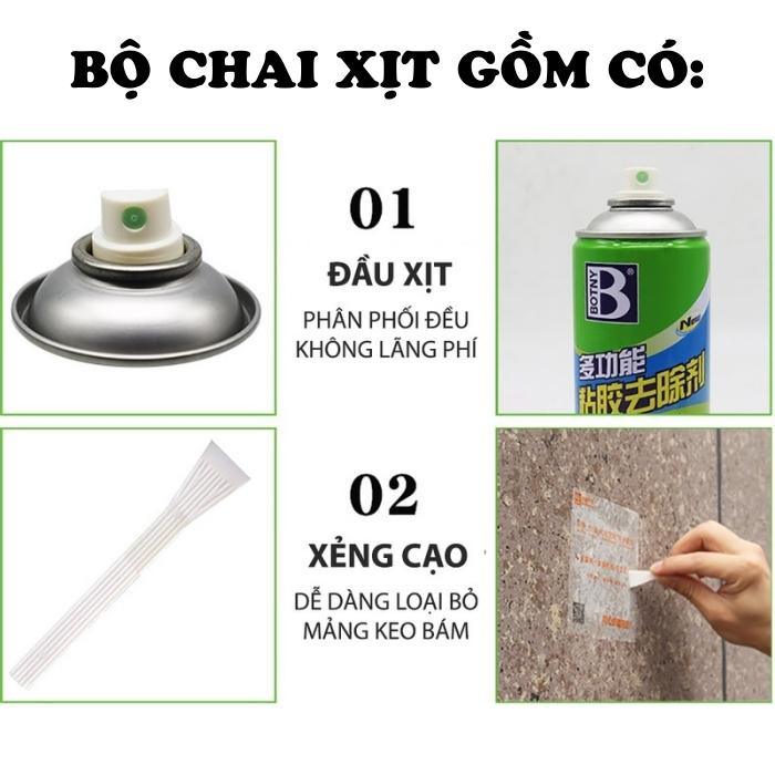 Bình Xịt Tẩy Keo Băng Dính BOTNY Sticker Remover - Làm Sạch Vết Băng Dính Keo Dán NHỰA ĐƯỜNG Trên Mọi Bề Mặt