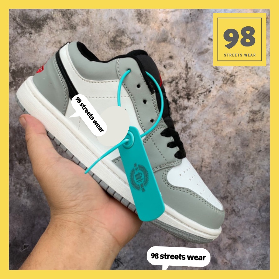 [98 Sneaker] Giày Màu Xám Trắng Móc Đen Cổ Thấp Nam Nữ