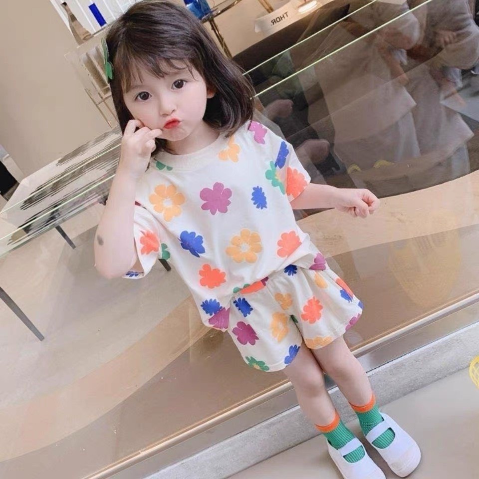 Bộ Cộc Tay Hoa Flower Chất Cotton Thoáng Mát Mềm Mịn Cho Bé Gái Từ 5Kg Đến 32Kg Thời Trang Trẻ Em Ken Store