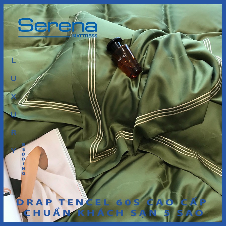 Bộ Chăn Ga Drap Ra Gối Đệm Nệm Lụa Tencel 60s SERENA Com Bo Ga Trải Giường tencel 60s 5 Món Cao Cấp - Hệ Thống Nệm