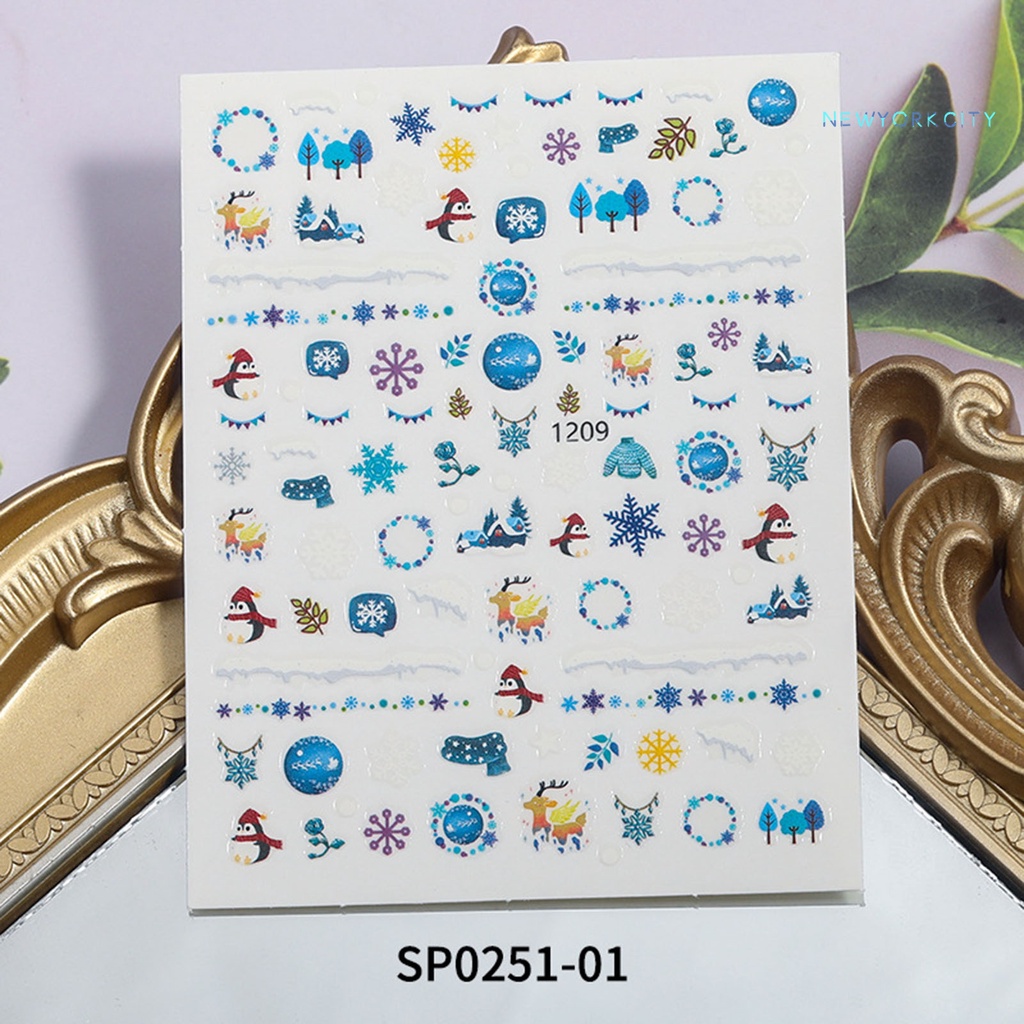Miếng Dán Trang Trí Móng Tay Họa Tiết Hoạt Hình 3D Phong Cách Giáng Sinh