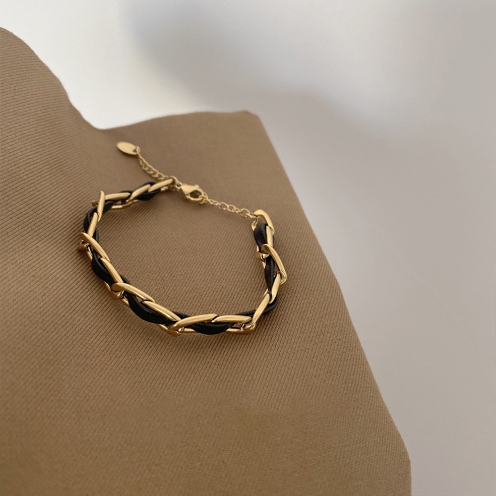 Vòng tay/ Vòng cổ choker bằng da phối xích kim loại có thể điều chỉnh cho nữ
