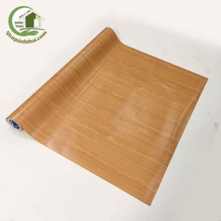Giấy dán tường giả gỗ màu vàng nhạt, khổ 1,2m có sẵn keo