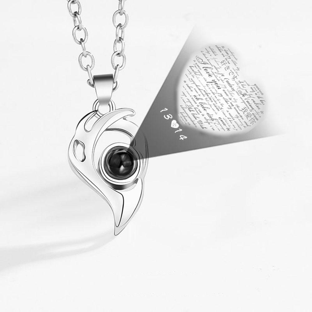 MXGOODS Couples Necklace 2pcs/set Trendy Heart Pendant For Lovers Attract 100 Languages I Love You Choker