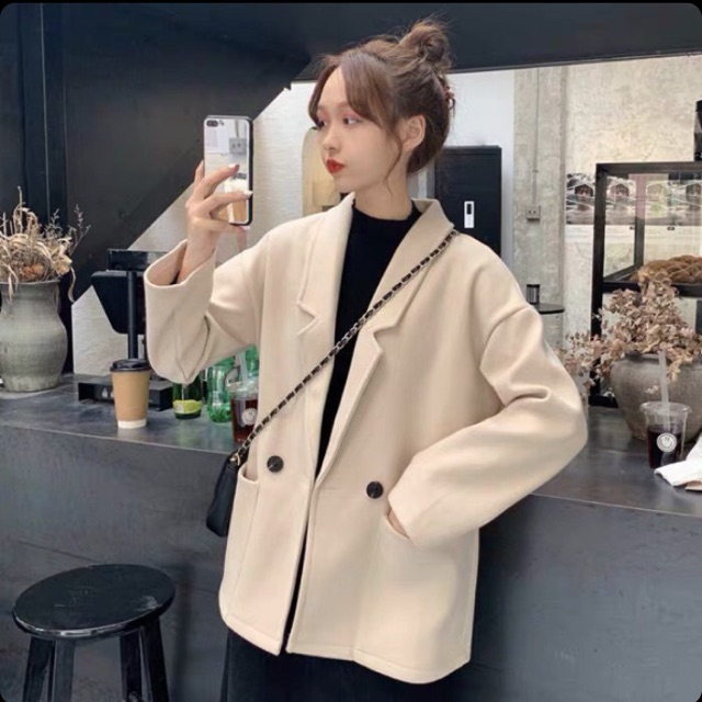 Áo dạ be túi hộp