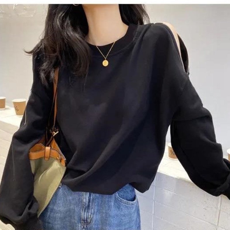 Áo kiểu tay dài phối khóa kéo phong cách trẻ trung thời trang dành cho nữ