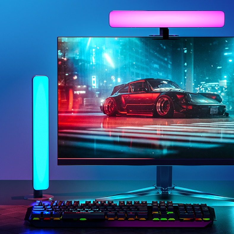 Cây Đèn LED RGB Trang Trí PC &amp; Ô Tô Và Decor Phòng Cực Kì Đẹp Chỉnh Màu Và Chế Độ Nháy Qua Remote Cao 33cm.
