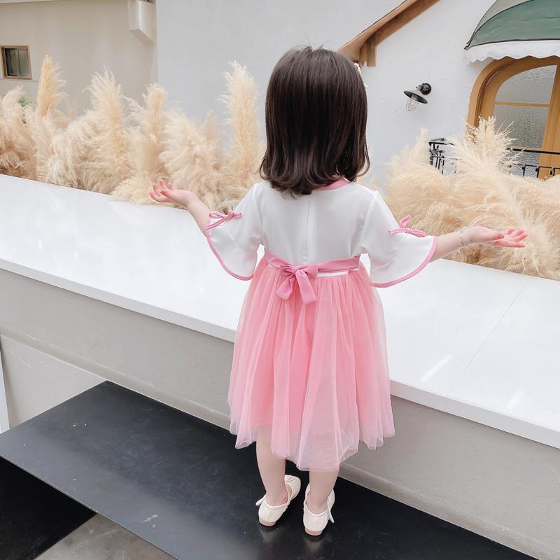 Đầm Công Chúa Hán Phục Tay Ngắn Phối Lưới Voan Thời Trang Mùa Hè 2022 Mới Phong Cách Trung Hoa Cho Bé Gái