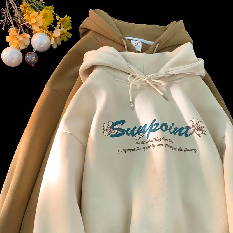 Áo Hoodie Tay Dài Dáng Rộng In Họa Tiết Hoa Anh Đào / Chữ Thời Trang Mùa Thu Phong Cách Mỹ Cổ Điển Cho Nam Và Nữ