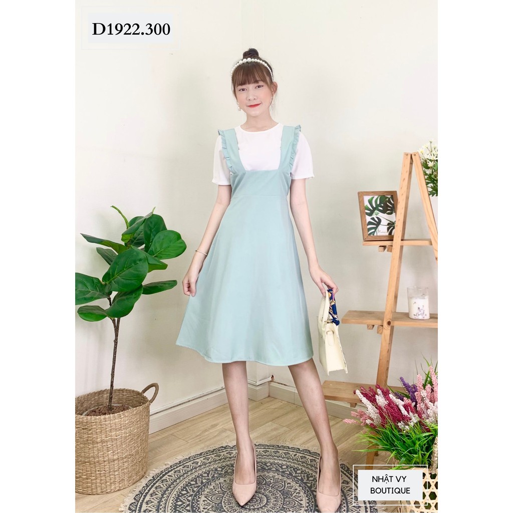 Đầm Nữ NHẬT VY Viền Bèo Cột Dây Chất Kaki Thun Không Kèm Áo Dáng Suông Mặc Thoải Mái Màu Xanh, Đen- D1922