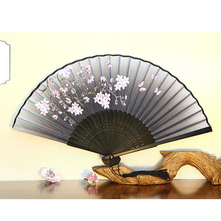 Quạt cổ trang Xám Đào dây tuyến cổ đại quạt xếp cầm tay phong cách Trung Quốc phong cách cổ điển