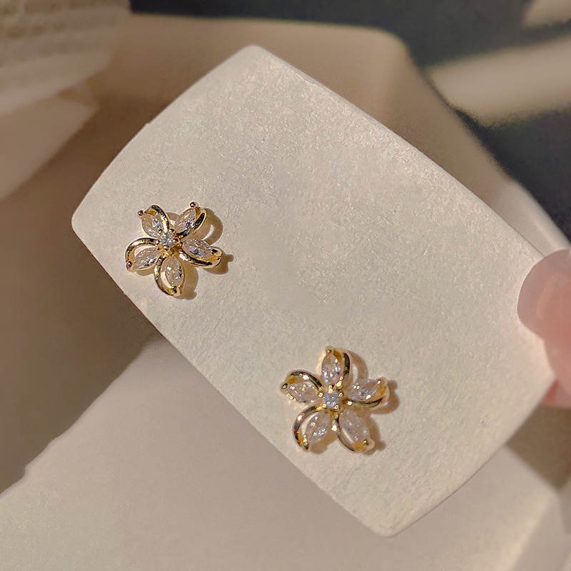 Bông Tai Hình Hoa Đính Đá zircon Đơn Giản Ngọt Ngào Thời Trang Kiểu Pháp