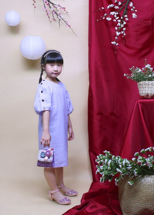 Đầm bé gái chất liệu linen tay cài thời trang Jadiny màu tím