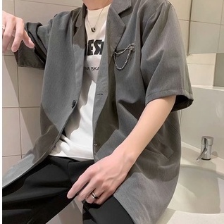 Áo blazer nam tay ngắn màu xám form rộng phong cách Hàn Quốc Leafa BZ17