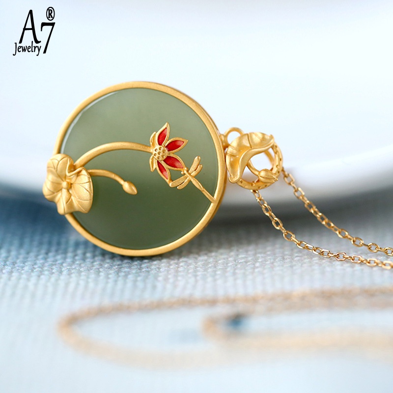 Vòng cổ Mạ Bạc 925 18K Mặt Chuồn Chuồn Và Hoa Sen Cổ Điển Cho Nữ