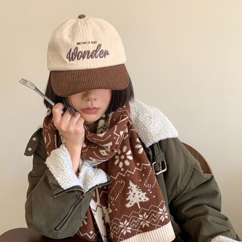 Mũ lưỡi trai vải nhung mềm mại thêu họa tiết phong cách retro thời trang thu đông cho nam và nữ