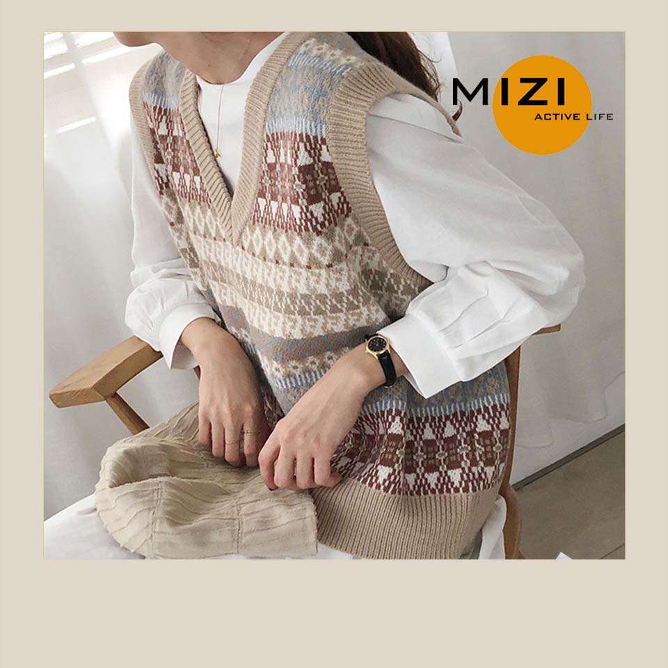 Áo len gile nữ hàn quốc form rộng cổ chữ v cao cấp thổ cẩm MIzi AN03 | BigBuy360 - bigbuy360.vn