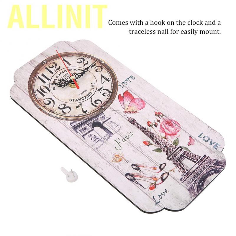 Allinit Analog wall clock with Arabic numerals in vintage European style for furniture not ticking silent easy to read