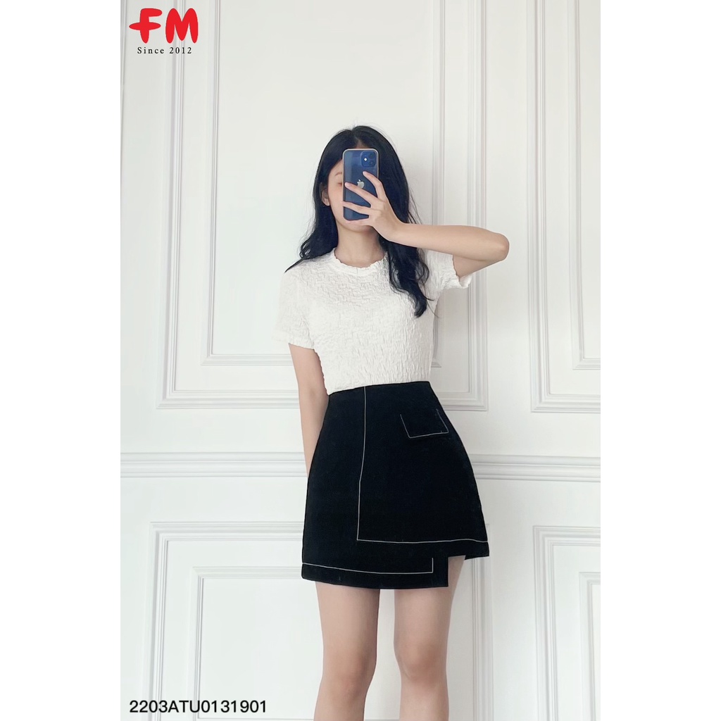Áo thun xốp nhăn nữ FM Style, áo kiểu basic  cổ tròn thời trang I FM Online 220320600