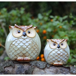 Thú gốm decor - bộ đôi cú mẹ con