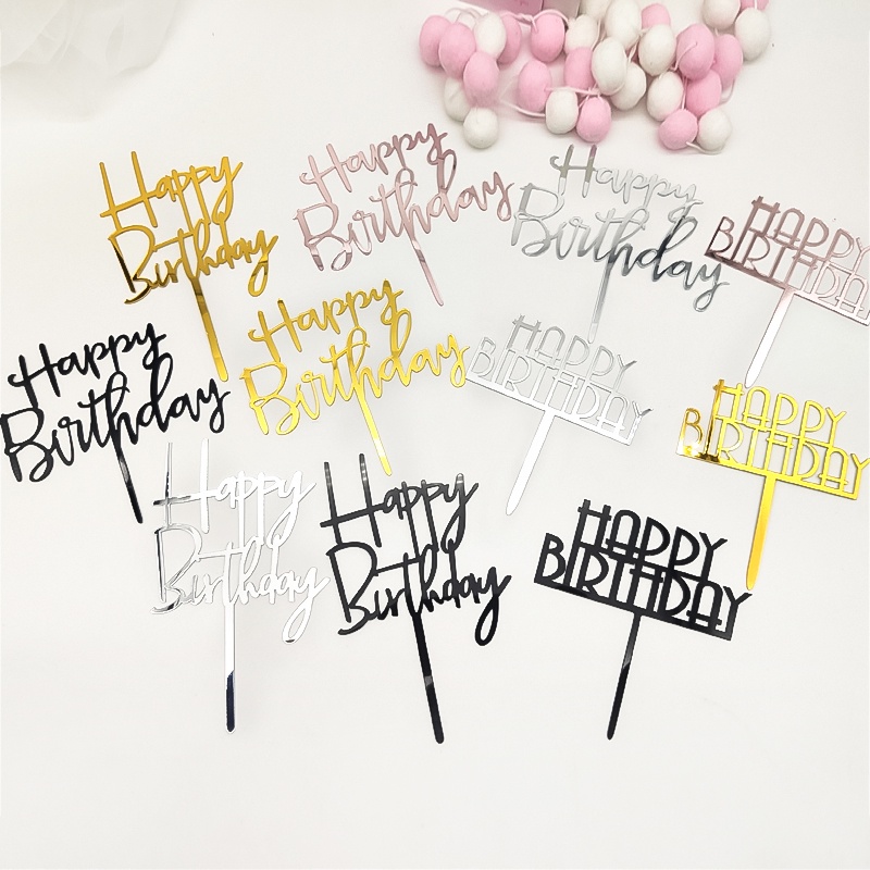 Set 10 Phụ Kiện Trang Trí Bánh Sinh Nhật Bằng Acrylic Dễ Thương