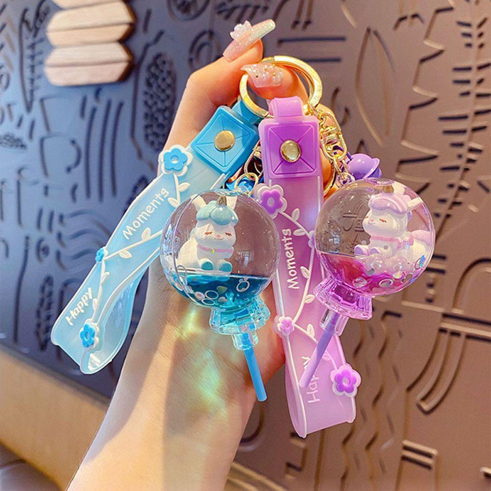 Rebuy1 Móc Khóa Dạng Lỏng Bằng Acrylic Họa Tiết Kỳ Lân Hoạt Hình Màu Dầu Sáng Tạo