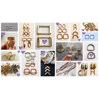 Các loại phụ kiện túi ví đẹp, khoen tăng giảm, dây xích, chân đế, chuông quai, mác, khoá cua, khoen D, khoen tròn bật
