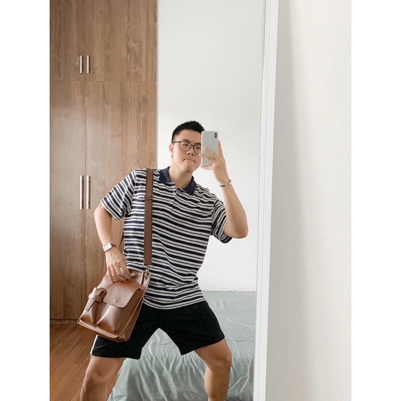 Túi da nam vintage nhiều ngăn tiện lợi, đựng vừa Ipad pro 12"