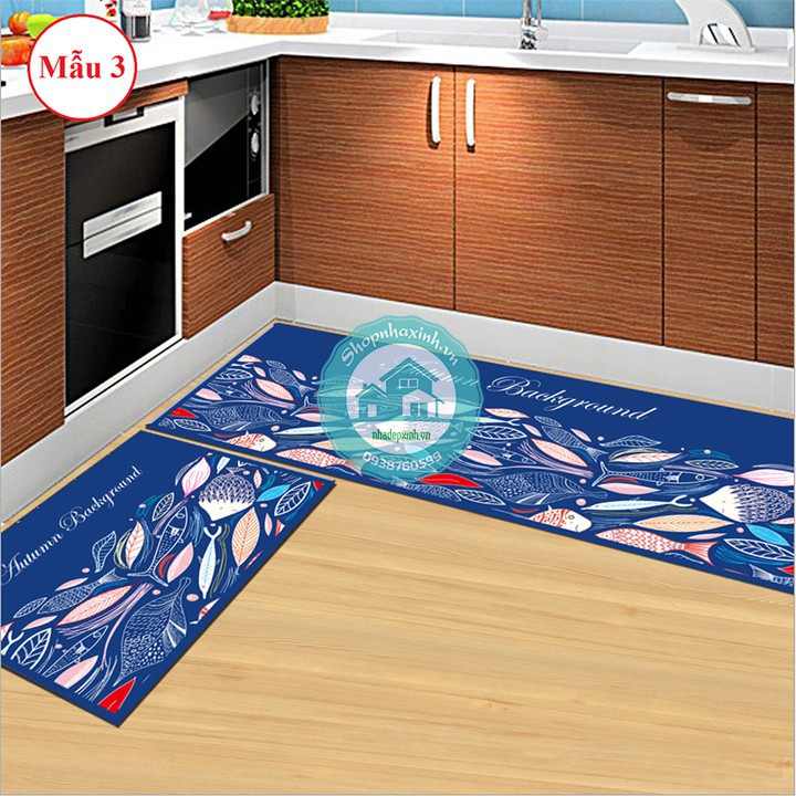 [Mã LIFEHLSALE2 giảm 10% đơn 0Đ] Bộ 2 thảm trải sàn nhà bếp có lớp chống trợt in hình 3D