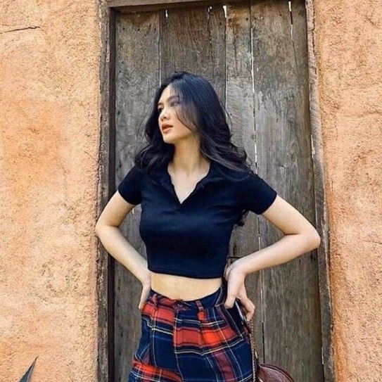 Áo Crt Nữ SANJOLI Croptop Tay Ngắn Cổ Polo Ôm Body Hở Bụng Sexy Cá Tính Đi Chơi  AO018