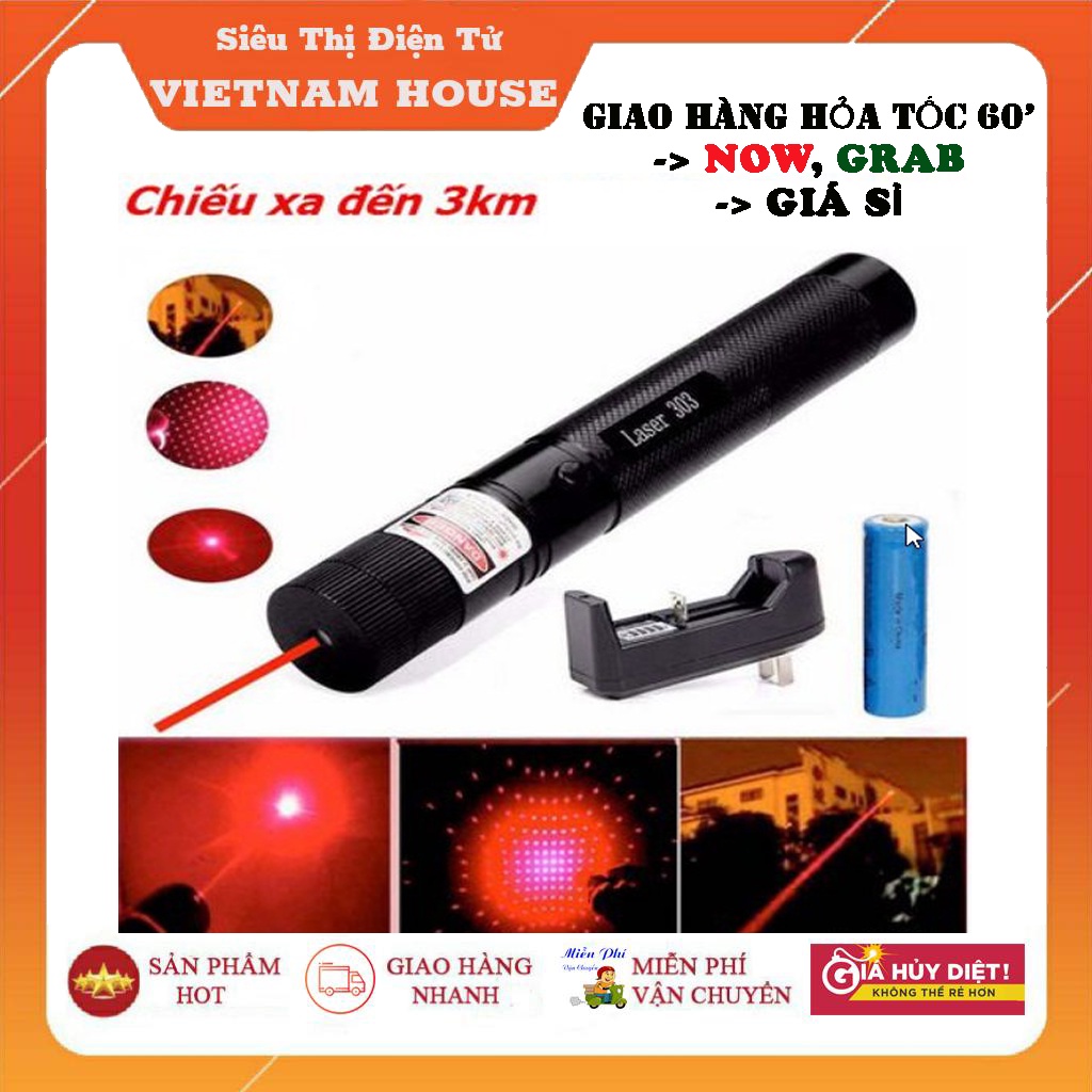 🔴ĐANG-SALE [HÀNG LOẠI 1] ĐÈN PIN LAZER SIÊU CHẤT 303 TIA ĐỎ - TẶNG KÈM PIN & CỦ SẠC.