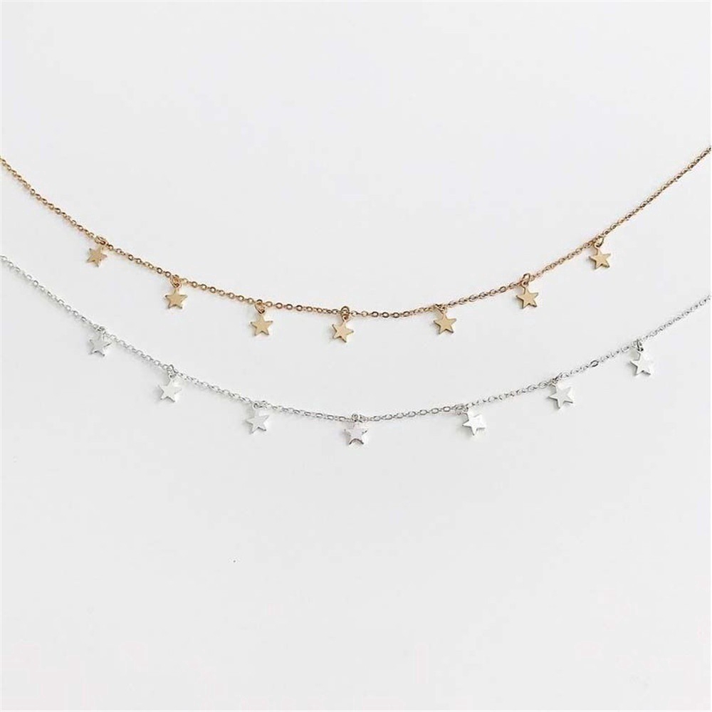 Vòng cổ Choker Nhiều Lớp Mặt Hình Ngôi Sao / Mặt Trăng Màu Vàng / Bạc Phong Cách Hàn Quốc Thanh Lịch
