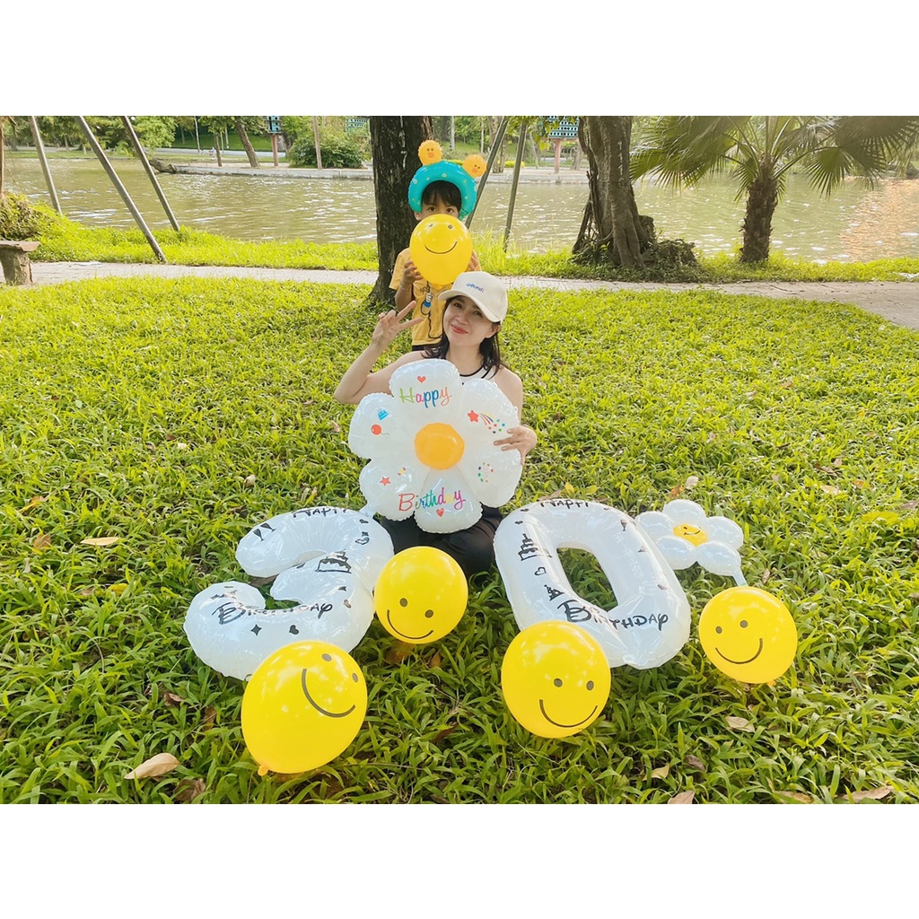 Bóng số sinh nhật màu trắng sữa size to 70cm Mon party trang trí sinh nhật theo phong cách Hàn Quốc đẹp