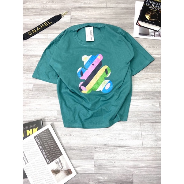 Áo phông gấu dáng thụng tay lỡ Áo thun ngắn tay form rộng cotton