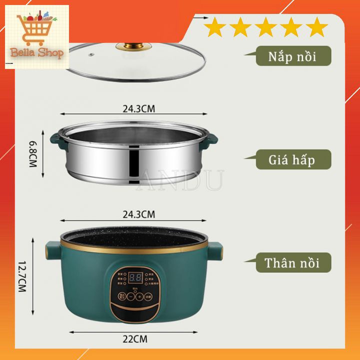 Bếp điện cao cấp thông minh ELECTRIC COOKER POT SHANBAN 24cm 2 tầng có vỉ hấp