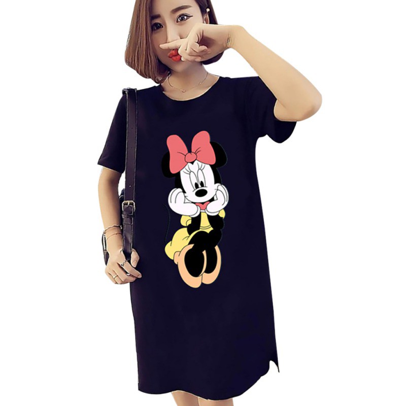 Đầm Thun Tay Ngắn In Hình Chuột Mickey