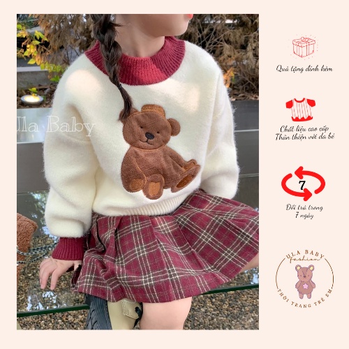Set Áo lông thỏ + Chân váy caro cao cấp cho bé gái size 15-26kg - Ula Baby