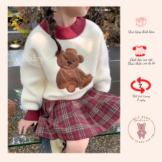 Set Áo lông thỏ + Chân váy caro cao cấp cho bé gái size 15-26kg - Ula Baby