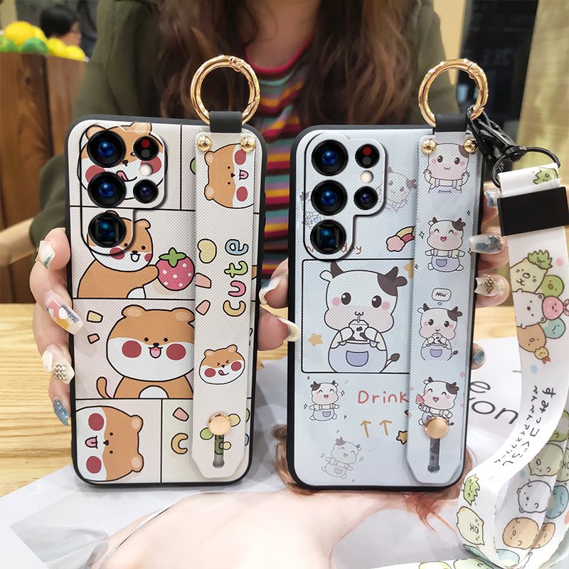 Ốp điện thoại họa tiết hoạt hình dễ thương có dây đeo thích hợp cho Samsung Galaxy S22 Ultra
