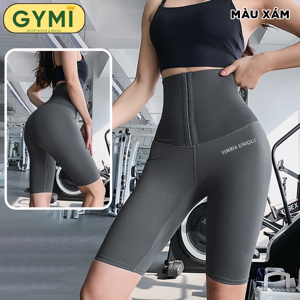 Quần tập gym yoga nữ gen bụng Latex chất thun lạnh GYMI QL10 dáng thể thao quần ngố lửng đàn hồi cạp cao 20cm