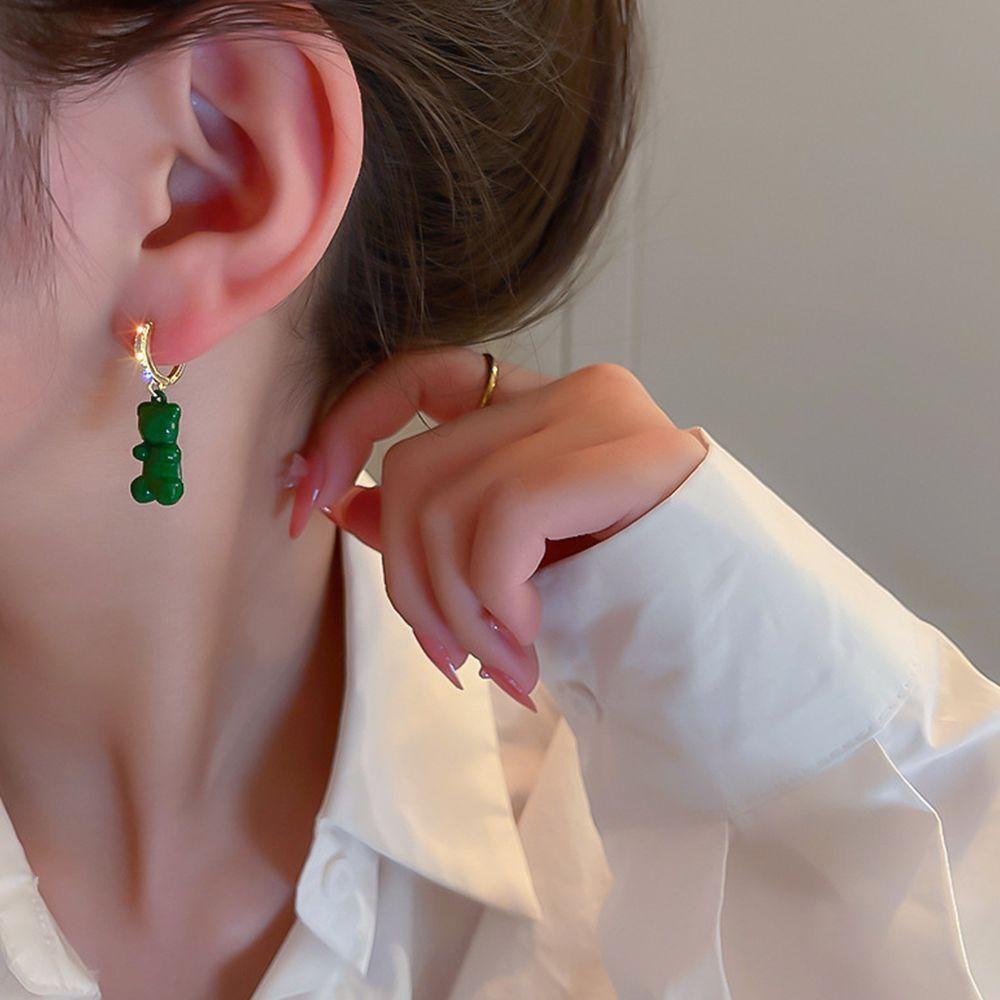 Bông Tai Bằng Hợp Kim Họa Tiết Gấu Hoạt Hình Lấp Lánh Thời Trang Cho Nữ