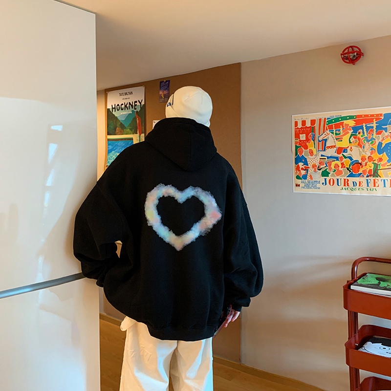 Áo Hoodie Tay Dài In Hình Trái Tim Phong Cách Đường Phố Mỹ Thời Trang Mùa Đông Cho Nam